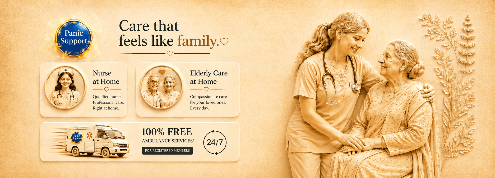 Panic Support home care services with nurse, elderly care, and ambulance support